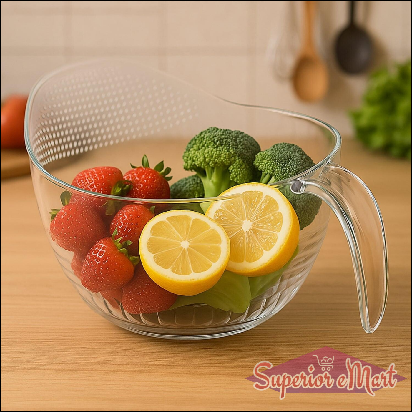 Multipurpose Transparent Plastic Bowl With Handle (1 Pc) - Superior eMart