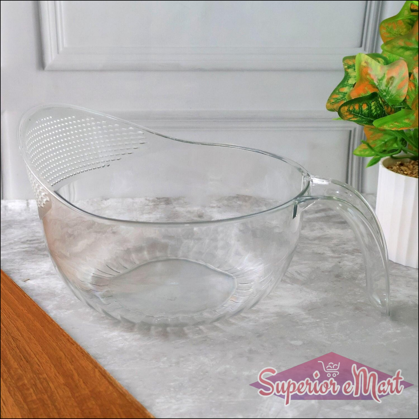 Multipurpose Transparent Plastic Bowl With Handle (1 Pc) - Superior eMart