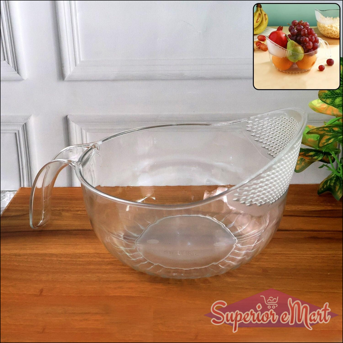 Multipurpose Transparent Plastic Bowl With Handle (1 Pc) - Superior eMart