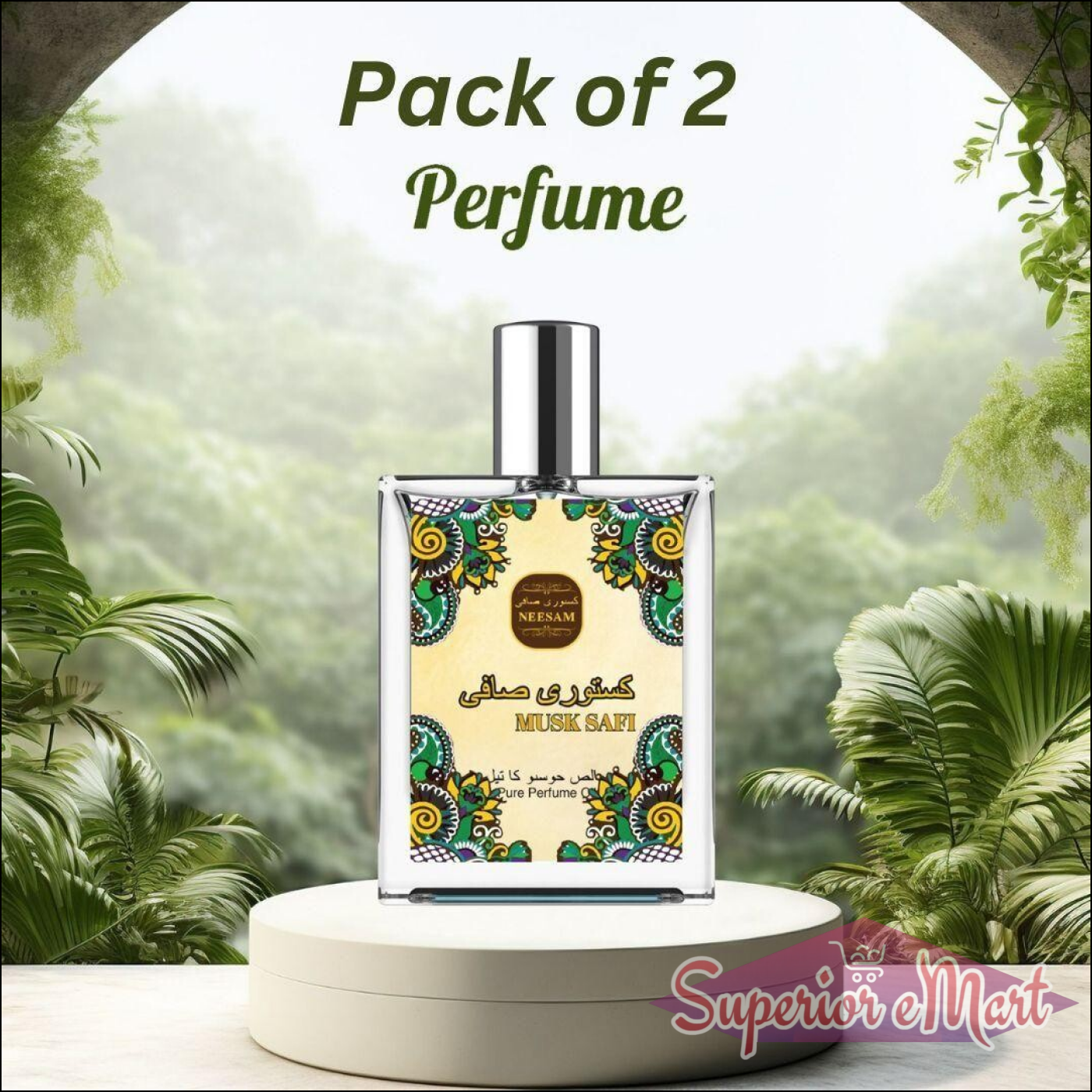 Pack of 2 Musk Safi Pure Perfume 50ml with Floral Design and Aromatic Essence