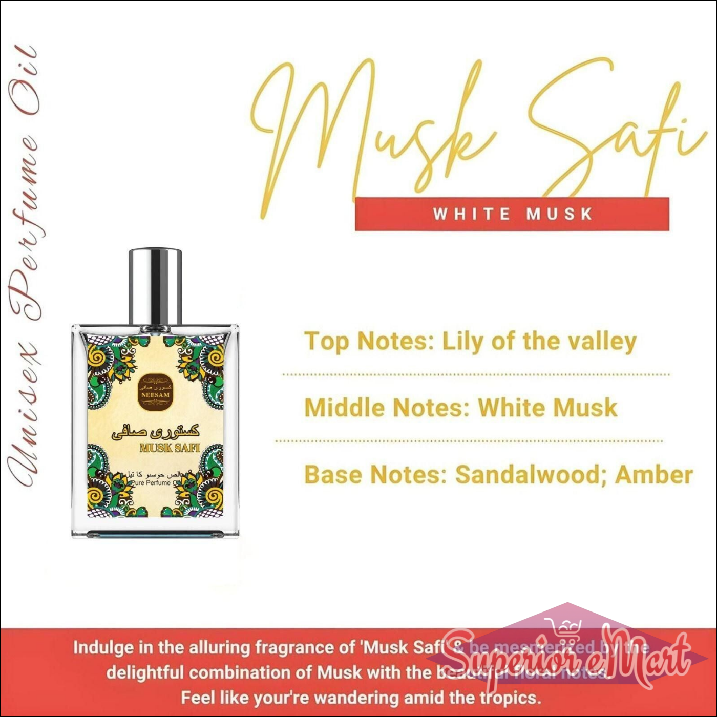 Musk Safi pure perfume 50ml with floral notes and tropical aroma for a refreshing scent experience