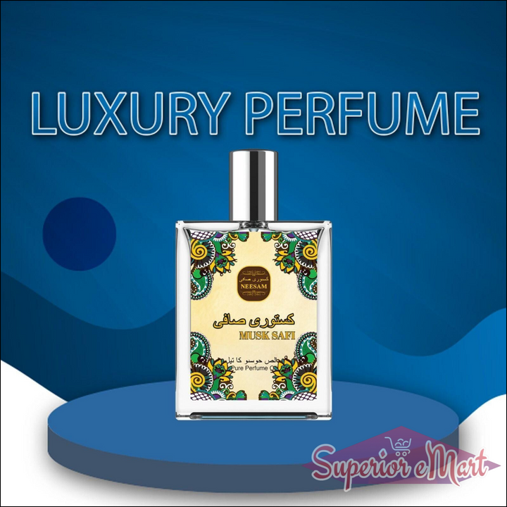 Musk Safi Pure Perfume 50ml in a luxurious bottle with vibrant design for an elegant fragrance experience