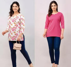 Women’s Printed Short Kurti Combo - Cotton Floral Tops for Casual & Office Wear, Best Price.