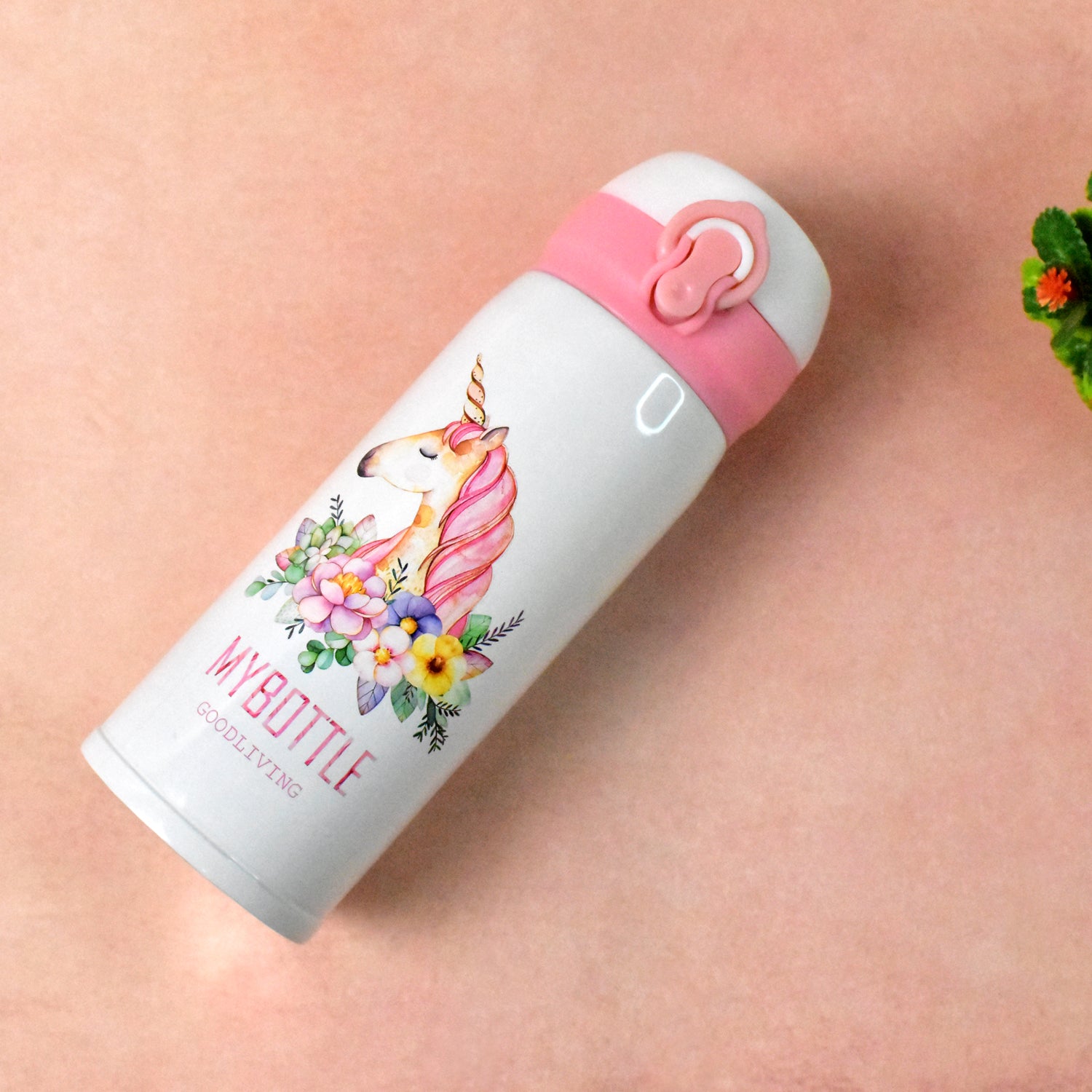Superior eMart 350ml vacuum flask for kids with unicorn design and pink lid