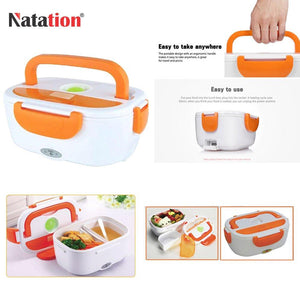 Electric lunch box with removable compartments and ergonomic handle for on-the-go meals