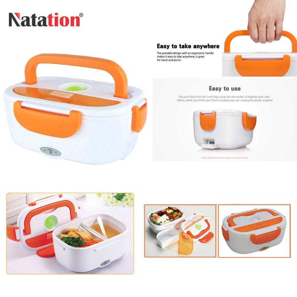 Electric lunch box with removable compartments and ergonomic handle for on-the-go meals
