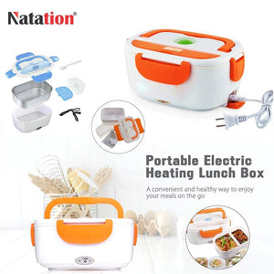 Portable electric lunch box with compartments for convenient meal heating on the go
