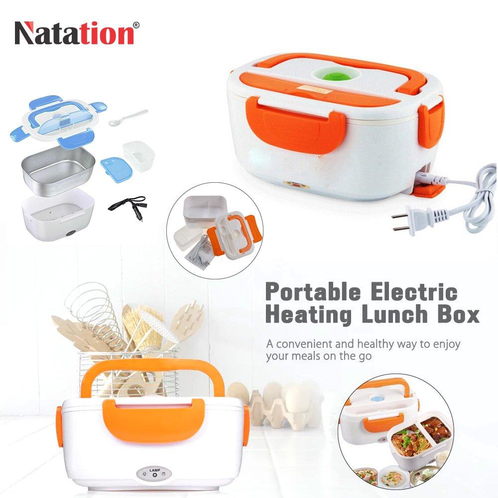 Portable electric lunch box with compartments for convenient meal heating on the go