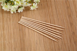 Natural bamboo skewers perfect for grilling and serving appetizers in the kitchen