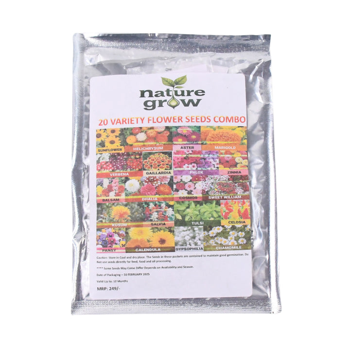 20 types flower seeds combo pack featuring various vibrant flowers for home gardening enthusiasts