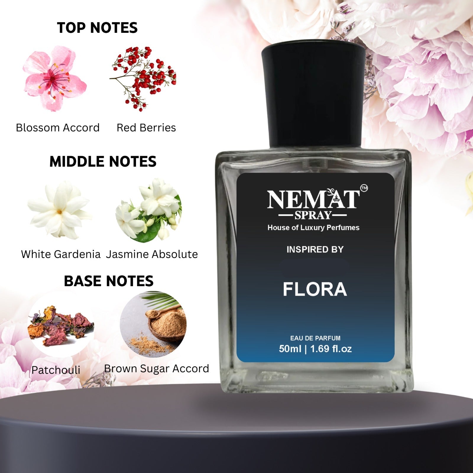 Nemat Spray Flora perfume bottle with floral and berry notes, Floral Inspired Perfume for Women - Luxury Scent