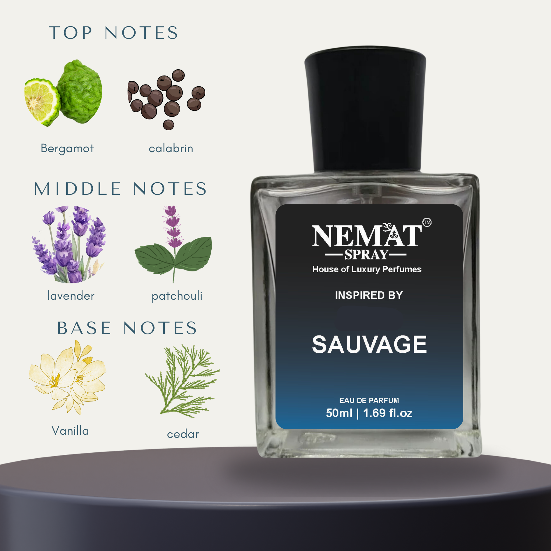 Sauuvage Inspired Perfume for Men in a sleek bottle with aromatic notes of bergamot and lavender