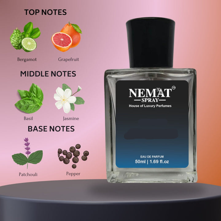 Akqua Diii - Luxury Inspired Perfume Nemat Spray bottle with bergamot grapefruit top notes basil jasmine patchouli pepper