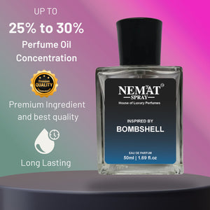 Nemaat 50ml spray bottle long lasting 25 to 30 percent oil concentration Bombshell Perfume for Women - Luxury Inspired Perfume