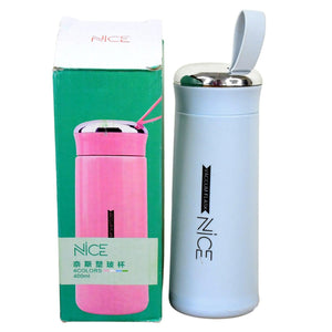 Leak proof glass water bottle 400ml in pastel colors with a sleek design and secure lid