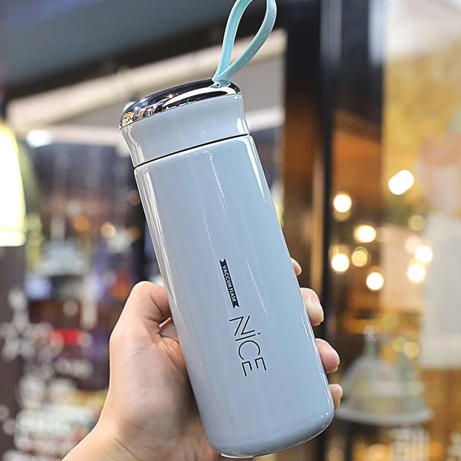 Stylish leak proof glass water bottle 400ml with a sleek design and convenient handle