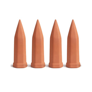 Terracotta self watering spikes for plants in a set of four, designed for efficient automatic watering