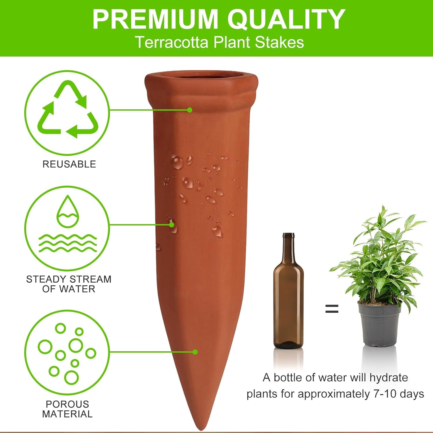 Terracotta self watering spikes for plants providing a steady stream of water for optimal hydration