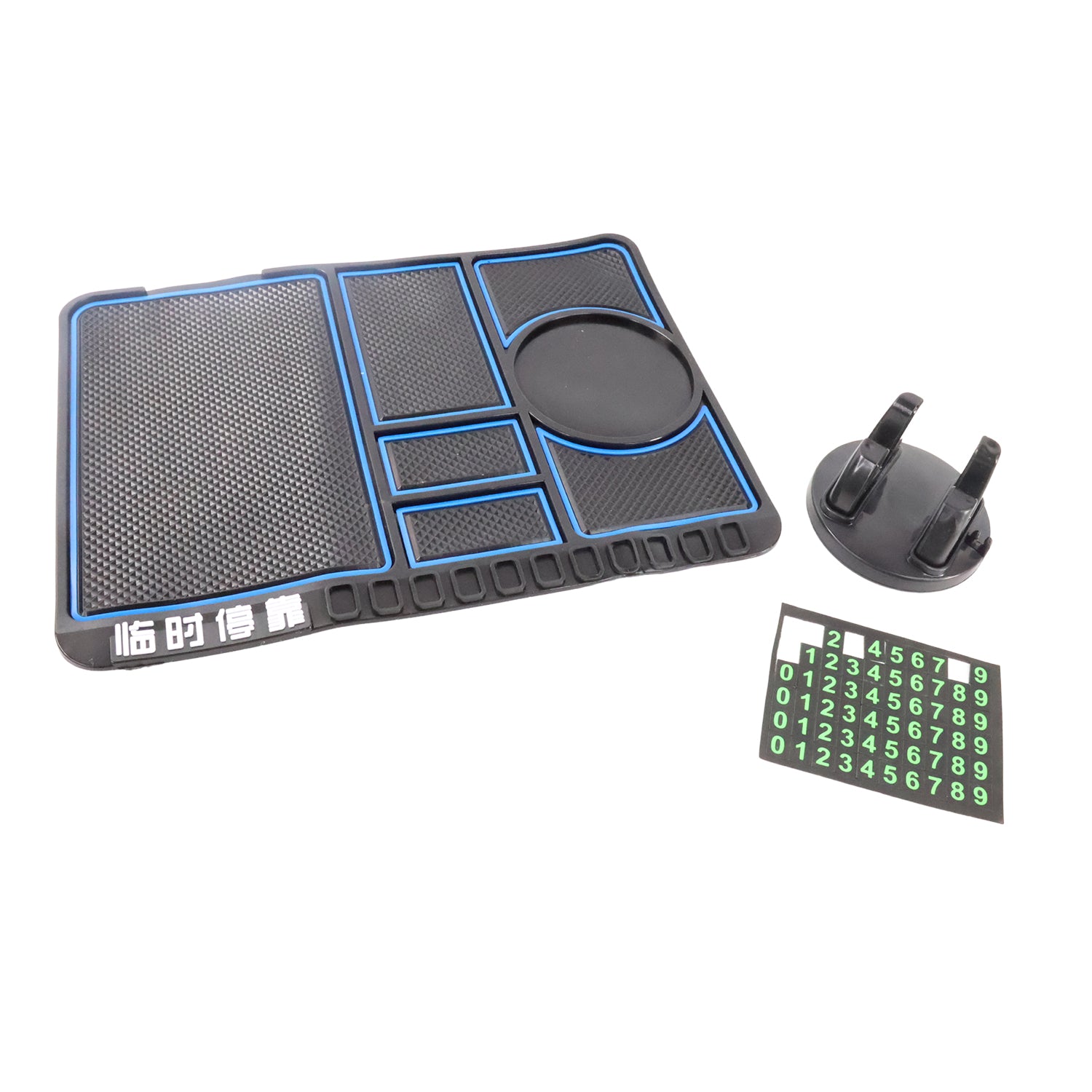 Non-slip car dashboard mat with multiple compartments for organizing items securely in vehicles