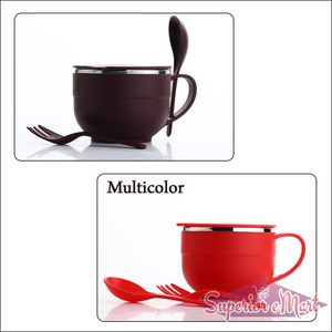 Multicolor stainless steel noodles bowl set with matching spoon and fork for stylish dining