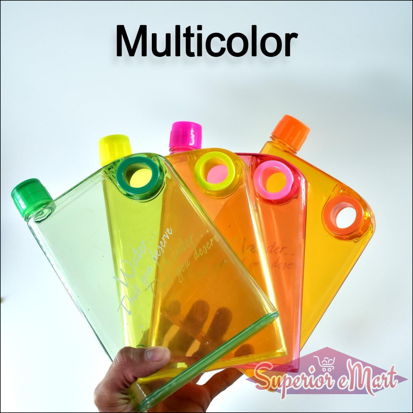 Multicolor notebook style water bottle featuring a sleek design for easy hydration on the go