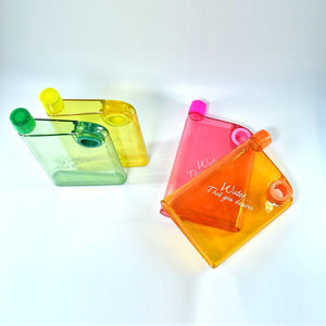 Colorful notebook style water bottle set in green, yellow, pink, and orange for easy hydration