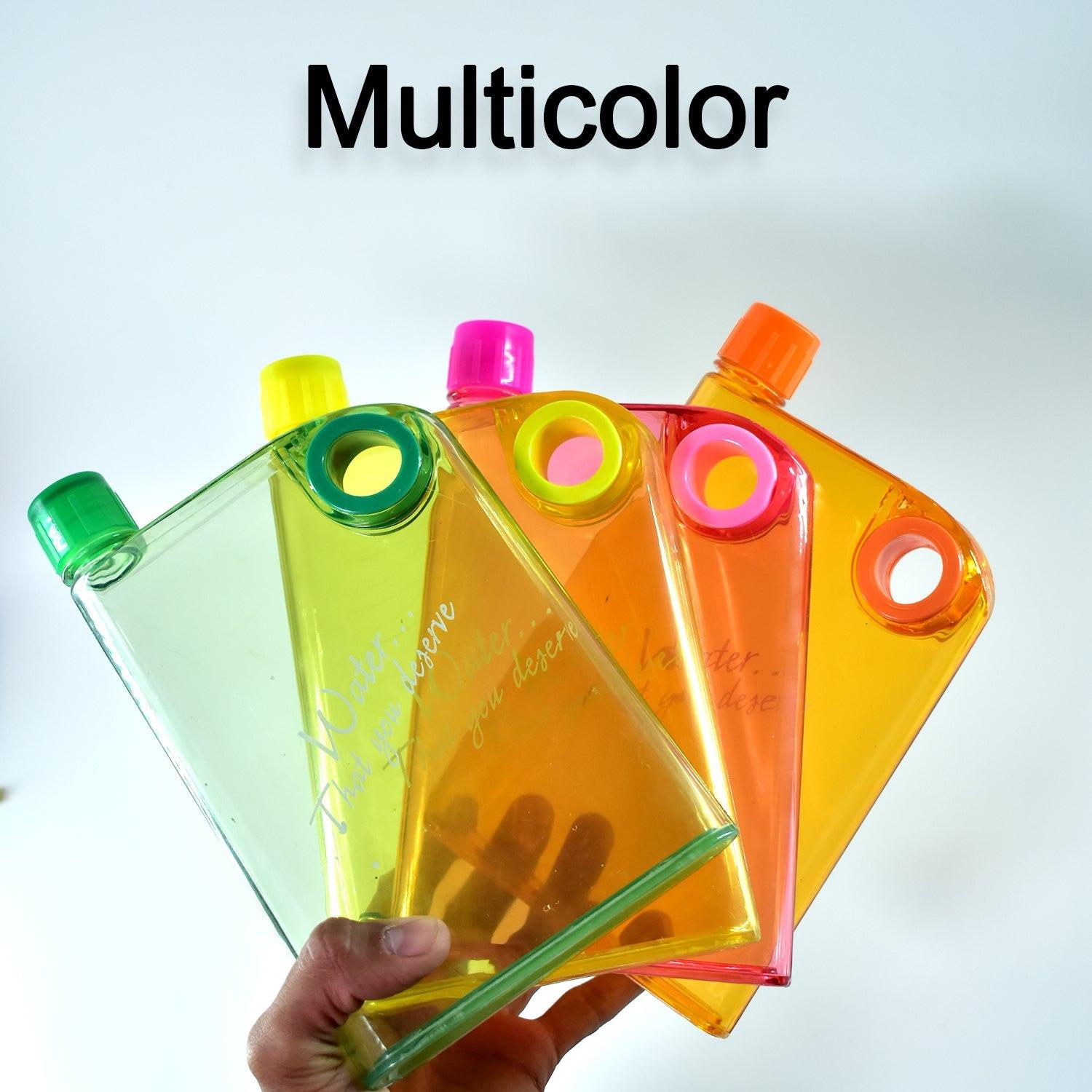 Multicolor notebook style water bottle featuring a sleek design for easy hydration on the go