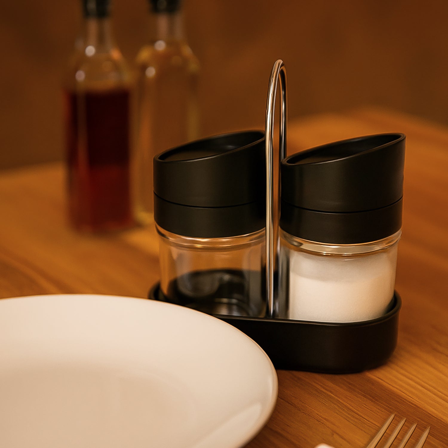 Salt N Pepper 2-piece Plastic Jar Set With Stand