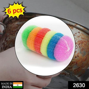 Set of 6 colorful nylon scrubbers for dishes ideal for cleaning pots and pans
