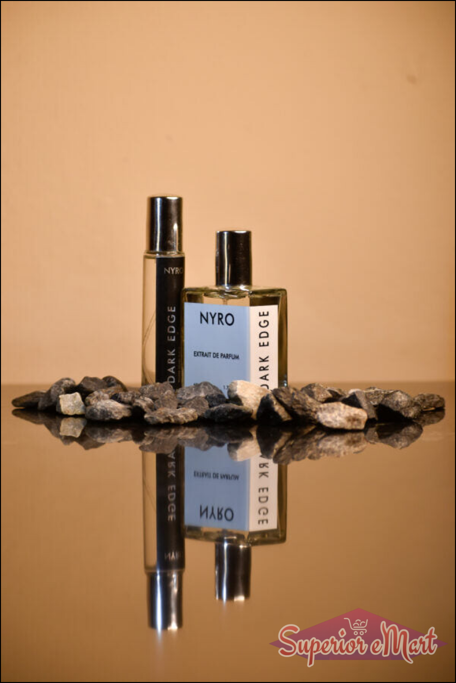 Nyro Dark Force Duo Perfume Set Featuring Two Elegant Bottles on Stone Display