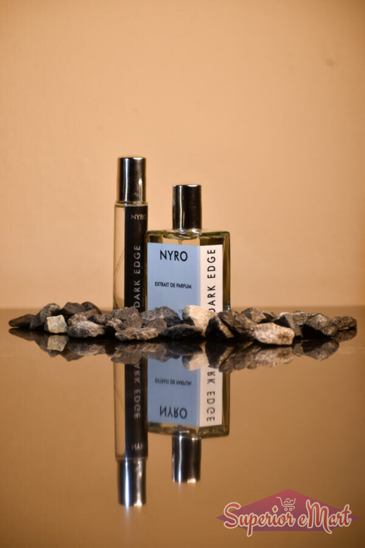 Nyro Dark Force Duo Perfume Set Featuring Two Elegant Bottles on Stone Display