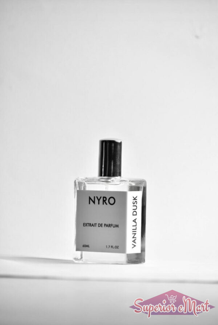 Nyro Vanilla Dusk Extrait de Parfum in a clear bottle, part of the elite set collection