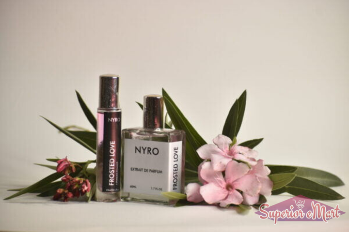 Nyro Sweet Freeze Combo featuring Frosted Love Perfume in a botanical setting