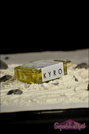 Nyro Kyro Perfume Bottle with Unique Design Set Against a Textured Background