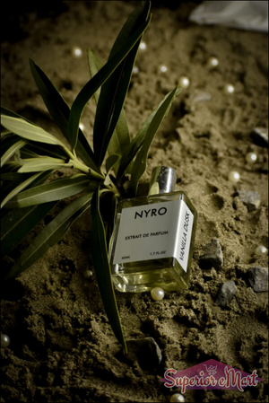 Nyro Vanilla Rose Extrait de Parfum Bottle with Elegant Design in Natural Setting