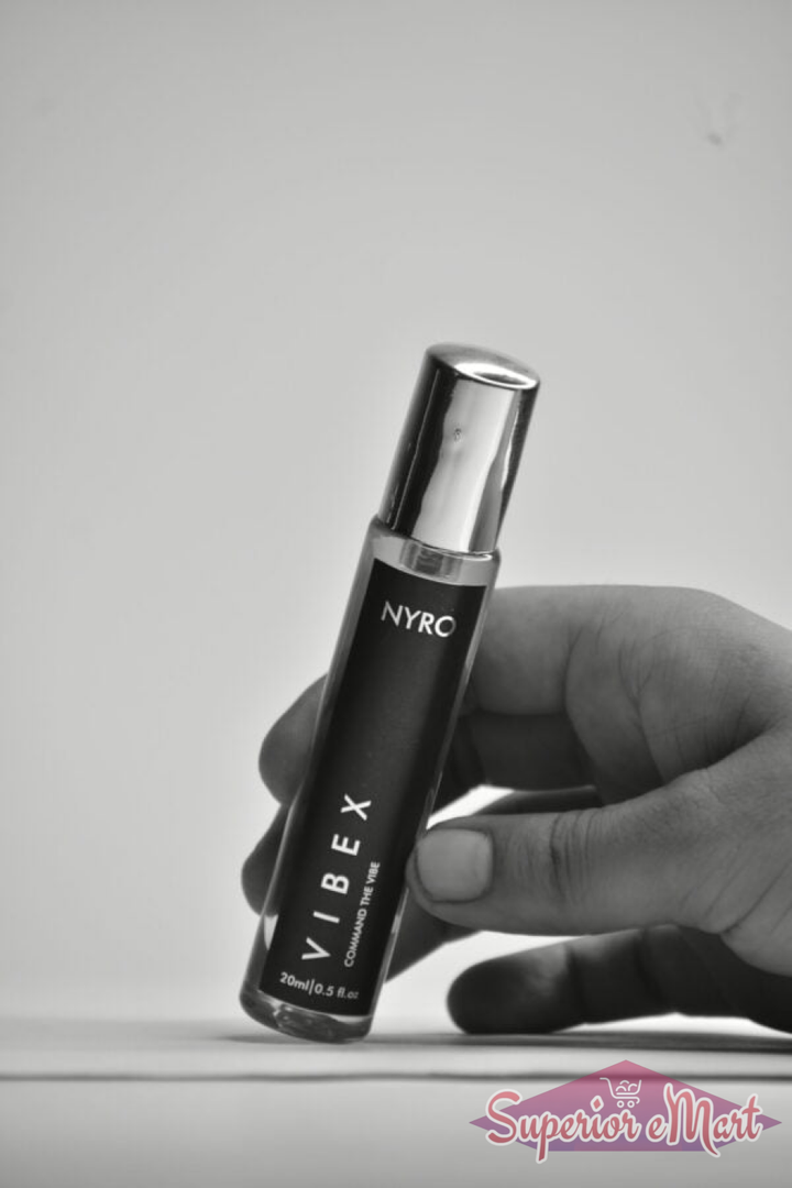 Nyro VIBEX Perfume Bottle with Sleek Black Design for Modern Fragrance Enthusiasts