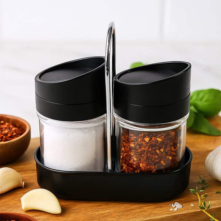 Salt N Pepper 2-piece Plastic Jar Set With Stand