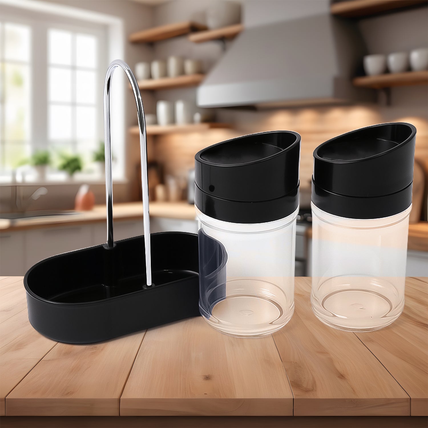 Salt N Pepper 2-piece Plastic Jar Set With Stand