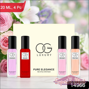 Og Beauty luxury perfume gift set with four 20ml fragrances: Charade, Solace, Enchant, and Pristine