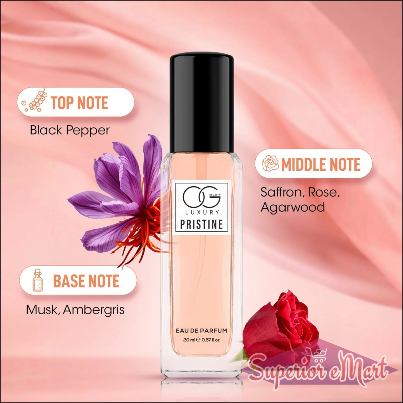 Og Beauty luxury perfume gift set featuring top notes of black pepper, saffron, rose, and base notes of musk.