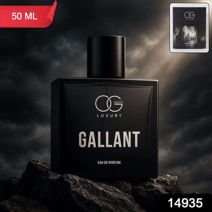 Og Beauty Gallant Eau De Parfum 50 ML in sleek black bottle with elegant design against dramatic background