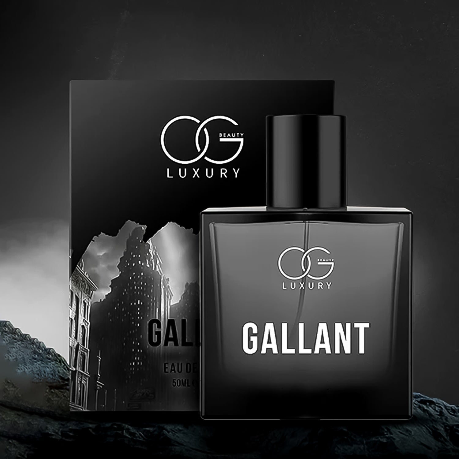 Og Beauty Gallant Eau De Parfum in a black bottle with a stylish box for a luxurious fragrance experience