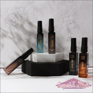 Luxury perfume combo pack featuring five elegant fragrance bottles in stylish display