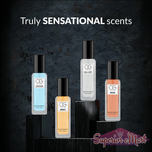 Luxury perfume gift set featuring four unique scents: Shadow, Smoky, Gallant, and Woody