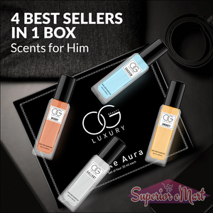 Luxury perfume gift set featuring four best-selling scents for him in elegant packaging