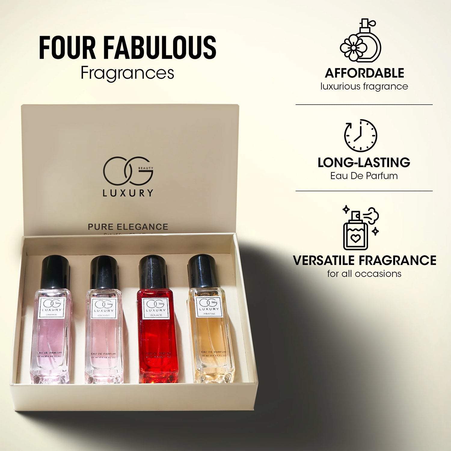 Og Beauty luxury perfume gift set featuring four fabulous fragrances in a classy presentation box