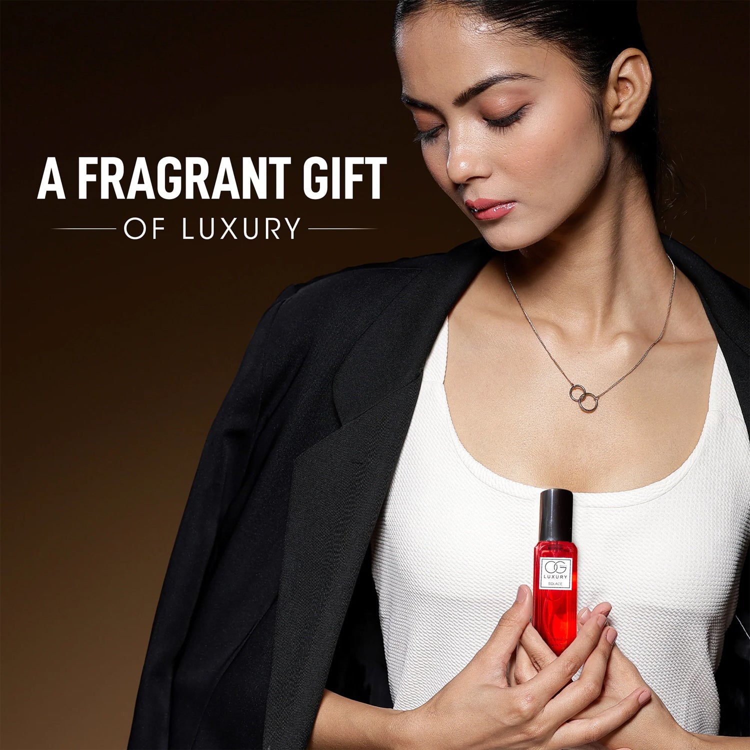 Og Beauty luxury perfume gift set featuring elegant packaging and a stylish model showcasing the fragrance