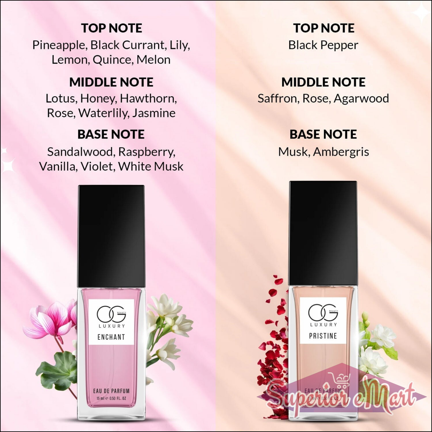 Luxury perfume gift set for women featuring OG Enchant and OG Pristine fragrances with floral and fruity notes