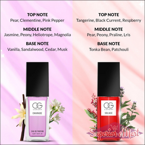 Luxury perfume gift set for women featuring Eau de Parfum Charade and Solace with floral and fruity notes