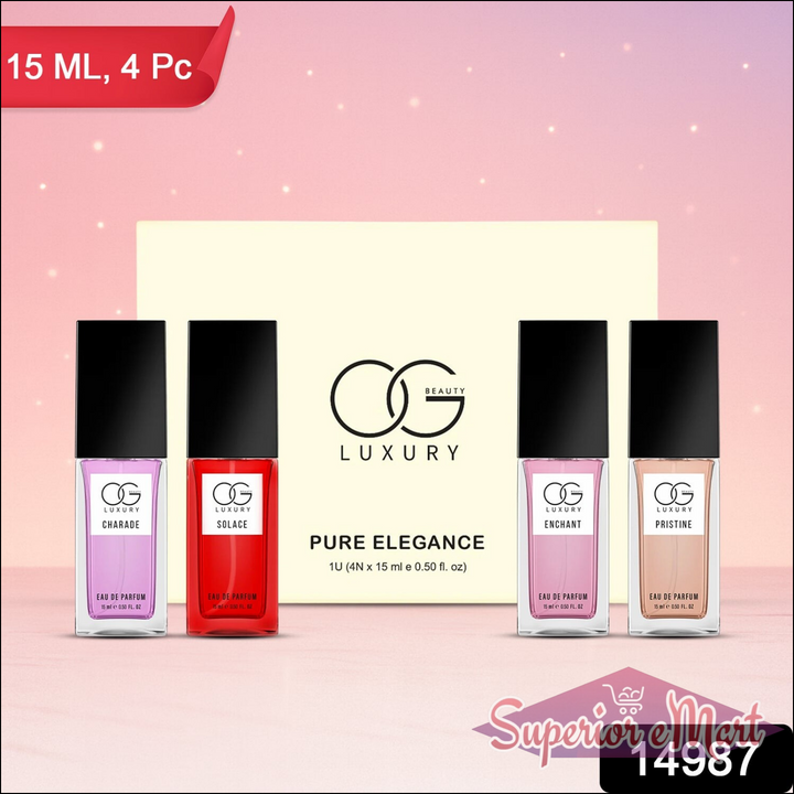 Luxury perfume gift set for women with four elegant 15ml fragrance bottles in a stylish box